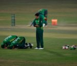 Pakistani players offering prayers during ongoing match